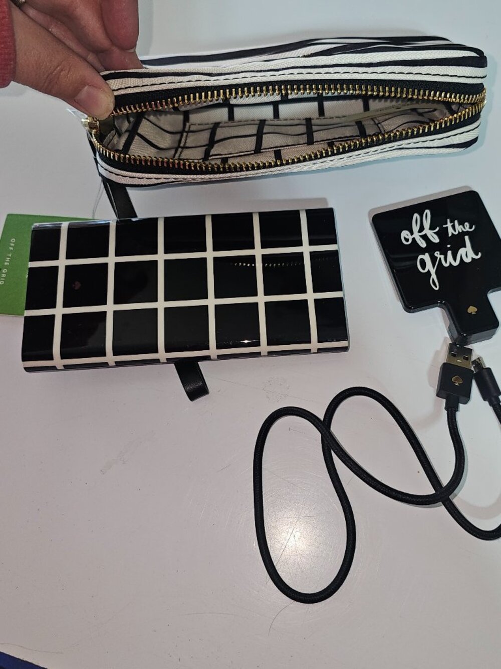 Striped Wristlet with Charging Power Brick and Charging Cord - NWT